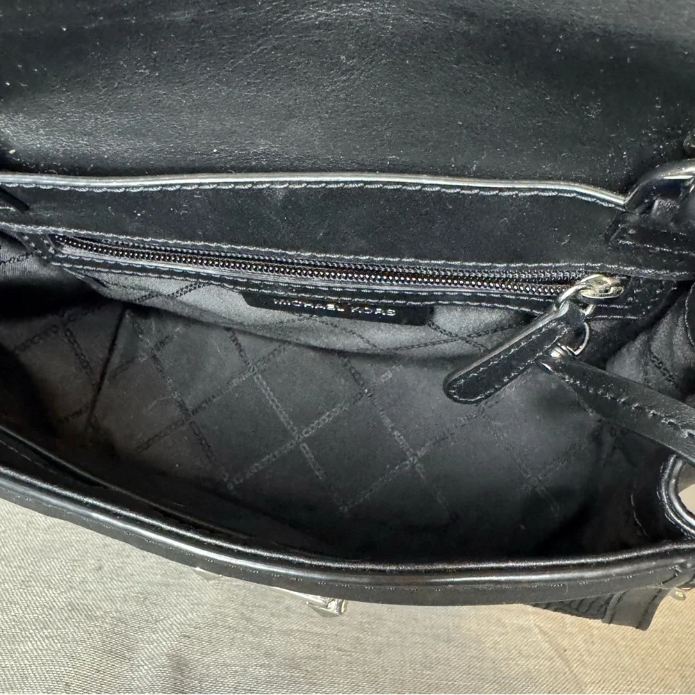 Michael Kors Whitney Medium Quilted Top Handle Satchel Black / Silver